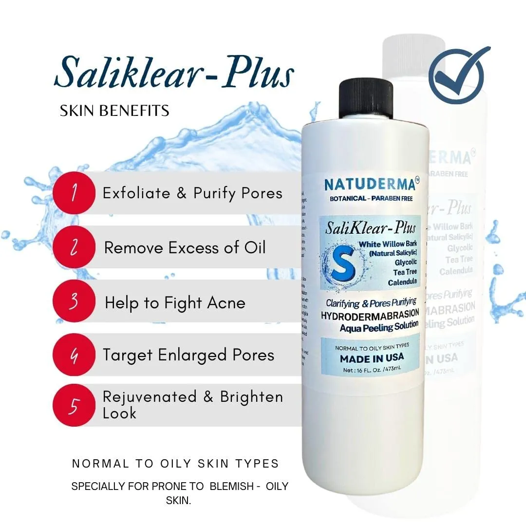 Hydrodermabrasion Serum SALIKLEAR, Extraction - Exfoliation -Unclog Pores Solution for Wet Microdermabrasion or Aqua Peeling machine, 16 oz. by Natuderma.
