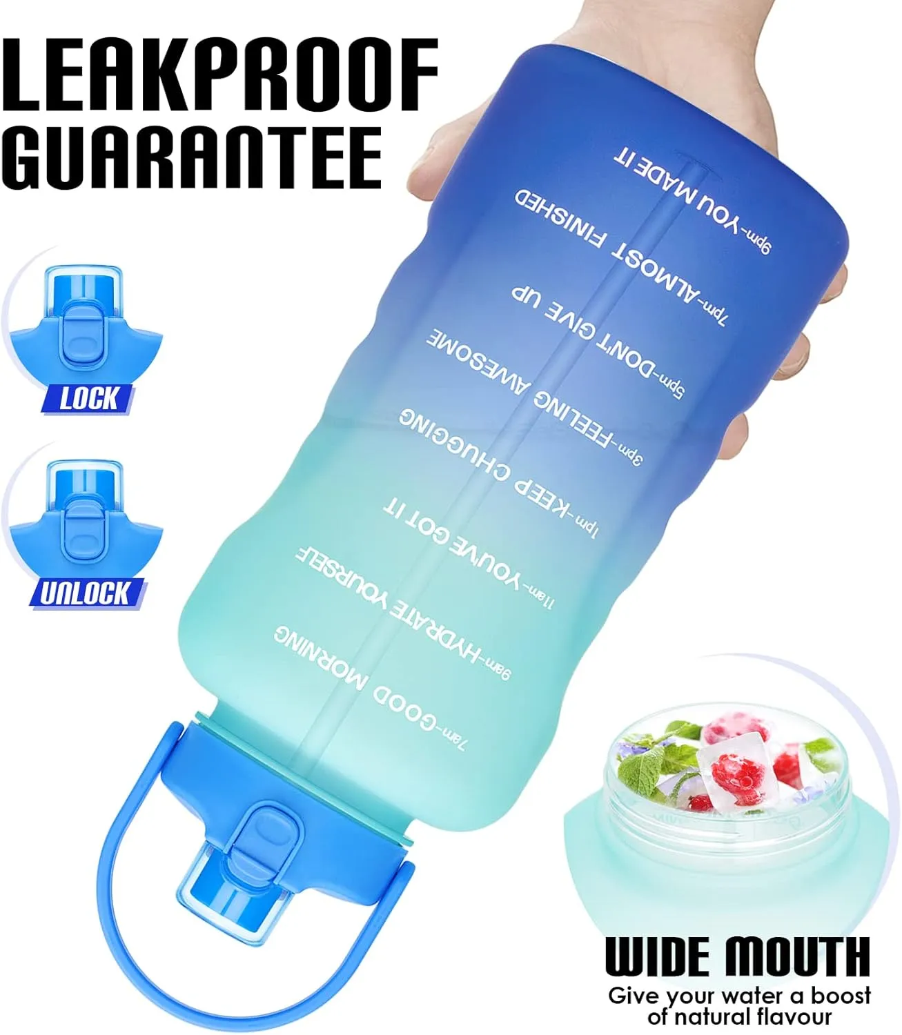 HydroPal 1 Gallon Water Bottles with Straw, 128 oz / 3.8L Water Bottle BPA Free Innovative 2-IN-1 Lid Gym Bottle with Times to Drink Motivational, Large for Sports Fitness Camping Water Jug One Gallon