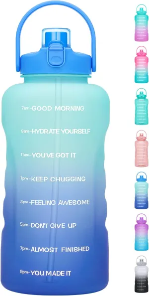 HydroPal 1 Gallon Water Bottles with Straw, 128 oz / 3.8L Water Bottle BPA Free Innovative 2-IN-1 Lid Gym Bottle with Times to Drink Motivational, Large for Sports Fitness Camping Water Jug One Gallon