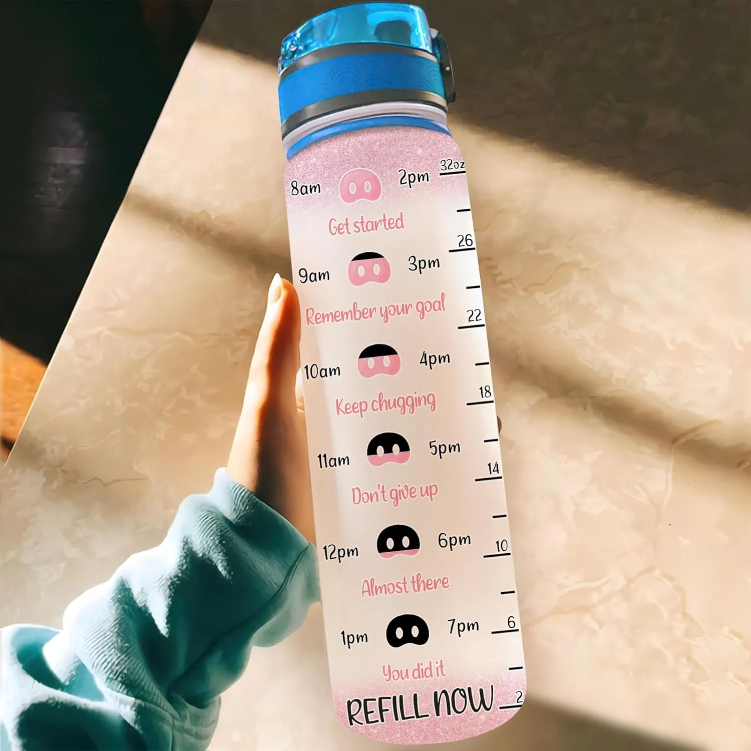 Hyturtle Peace Love Pig 32Oz Liter Motivational Water Bottle With Time Marker, Gift For Women Girls Friends Kids Family Pig Lovers On Birthday Mother's Day Anniversary