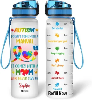 Hyturtle Personalized Autism Water Bottle - 32oz Motivational Water Bottle with Leak-Proof Lid & Time Marker - Custom Name Gift for Women & Kids - Gift for Autism Awareness Month, Birthday