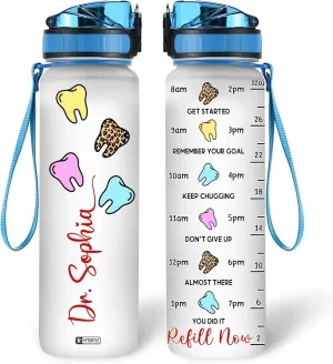 Hyturtle Personalized Dentist 32Oz Liter Motivational Water Bottle, Tooth Dental Customized Name Water Bottle With Time Marker - Dental Assistant Hygienist Gifts For Women On Birthday, Mother Day's
