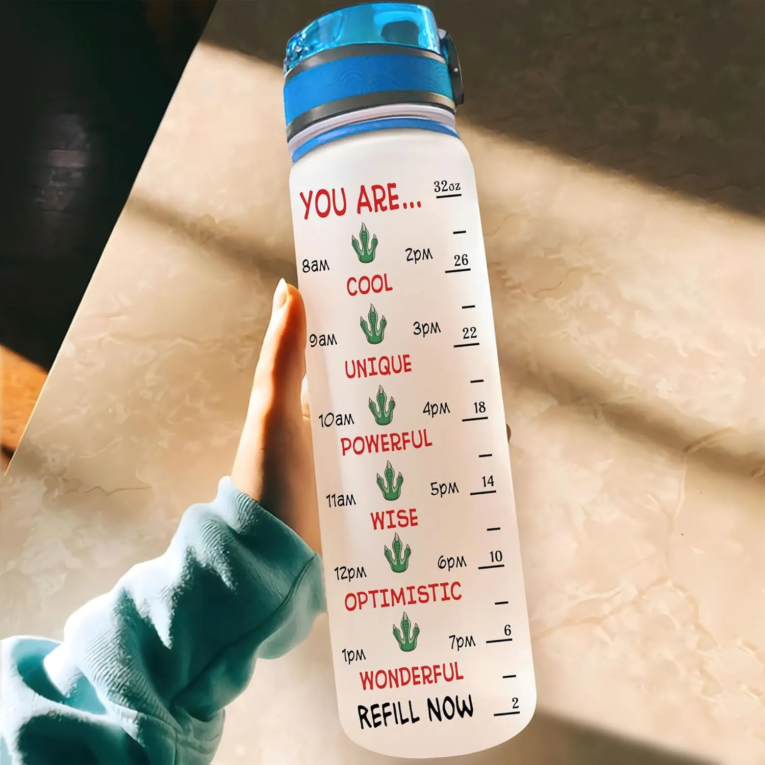 Hyturtle Personalized Dinosaur Lovers 32 Oz 1Liter Motivational Water Bottle, Sorry I'm Late Customized Name Water Bottle With Time Marker, Dino Bottle Gifts For Women Girl Kid On Birthday, Christmas