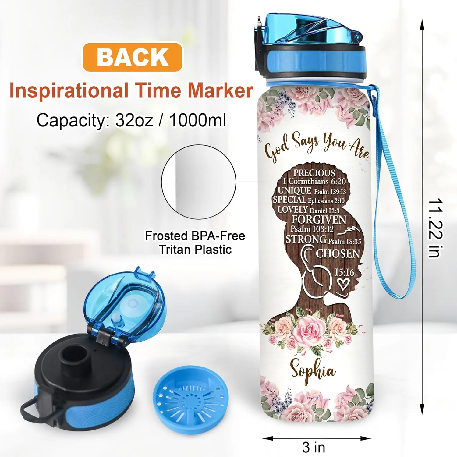 HYTURTLE Personalized Gods Say You Are 32oz Liter Motivational Water Bottle, Customized Name With Time Marker, African American Black Queen Gifts For Black Women, Girls On Birthday, Mother's Day