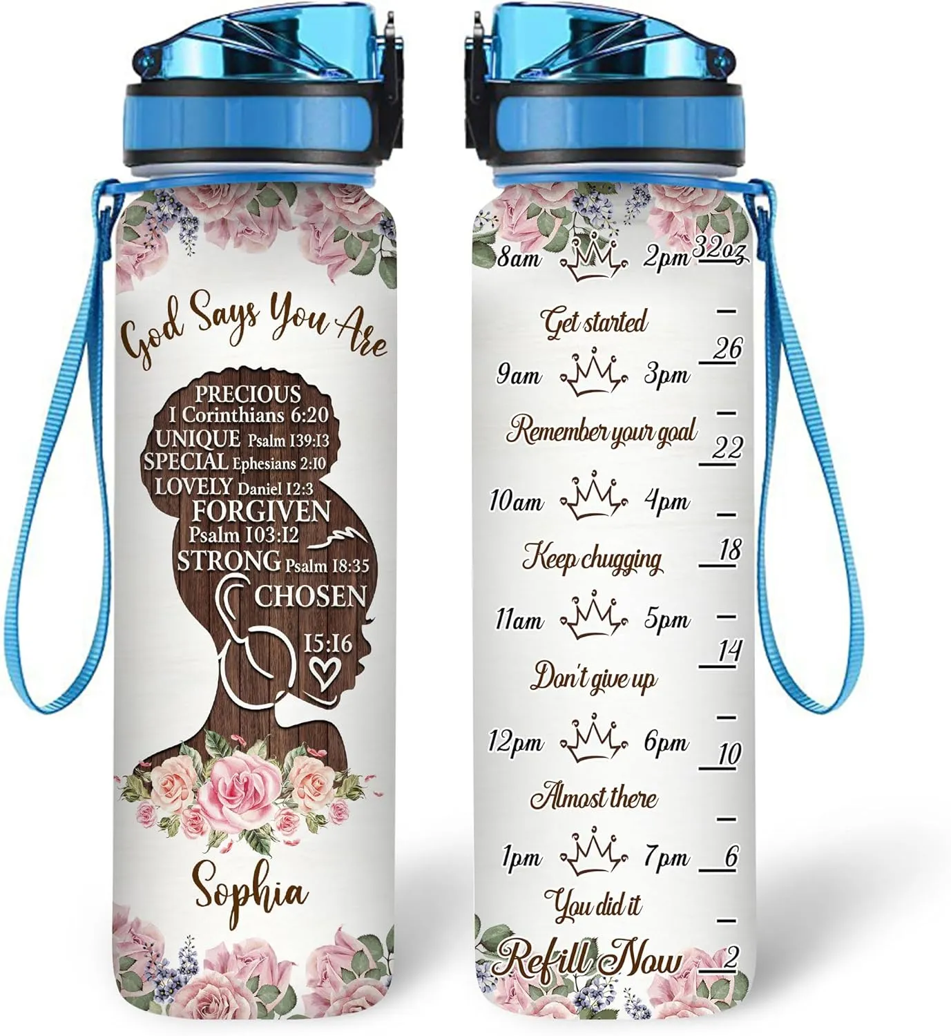 HYTURTLE Personalized Gods Say You Are 32oz Liter Motivational Water Bottle, Customized Name With Time Marker, African American Black Queen Gifts For Black Women, Girls On Birthday, Mother's Day