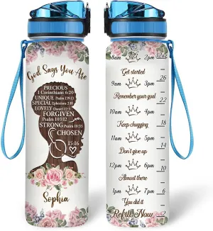 HYTURTLE Personalized Gods Say You Are 32oz Liter Motivational Water Bottle, Customized Name With Time Marker, African American Black Queen Gifts For Black Women, Girls On Birthday, Mother's Day