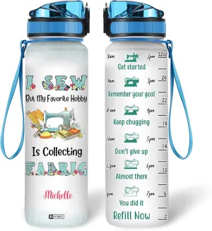 Hyturtle Personalized I Sew But My Favorite Hobby Is Collecting Fabric 32Oz Liter Motivational Water Bottle, Customized Name With Time Marker, Gifts For Women Girls Sewers Sewing Lovers On Birthday