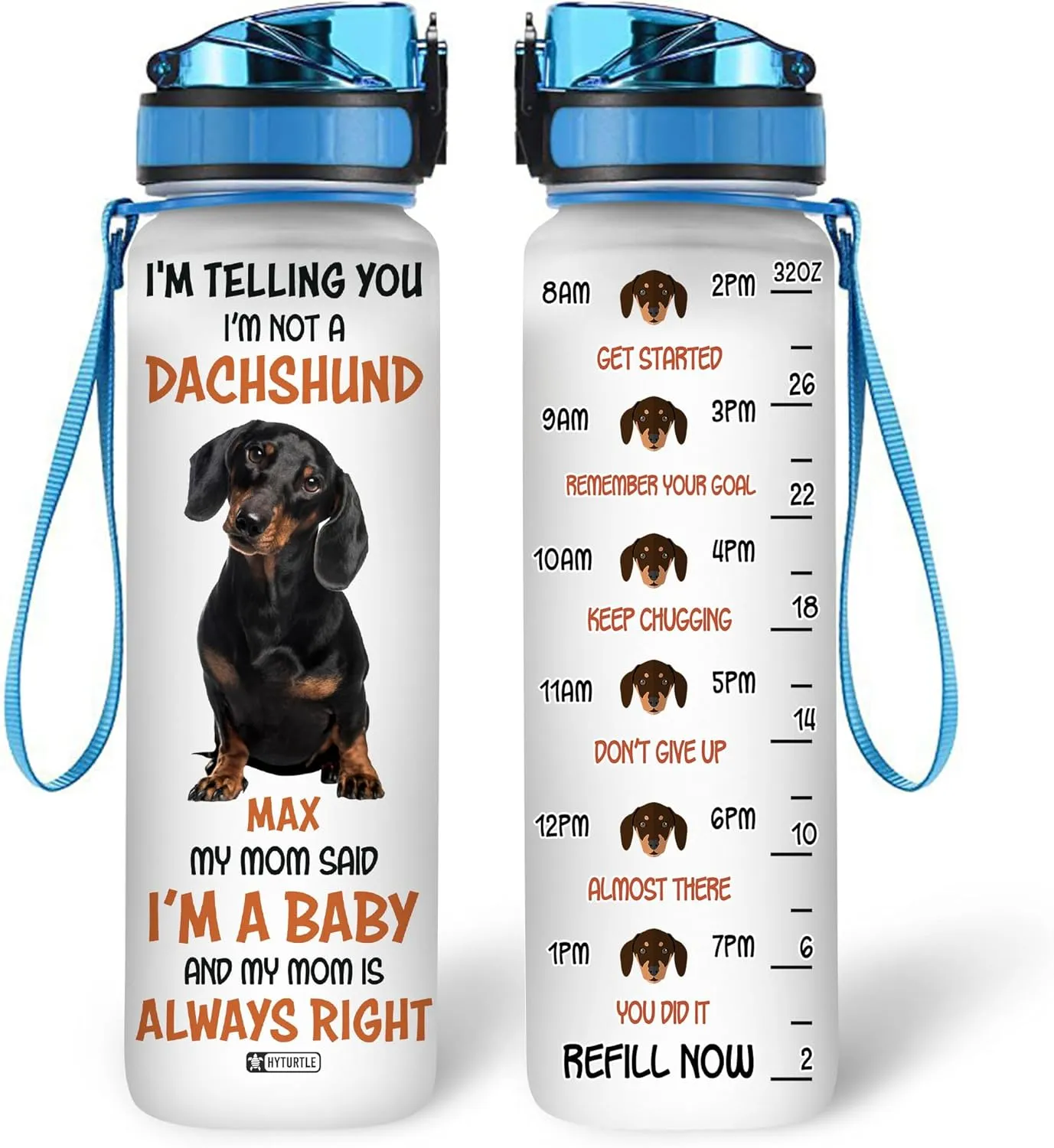 Hyturtle Personalized I'm Telling You I'm Not A Dachshund 32Oz Liter Motivational Water Bottle, Customized Name With Time Marker, Gifts For Dachshund From Women Dog Lovers Dachshund Lover On Birthday