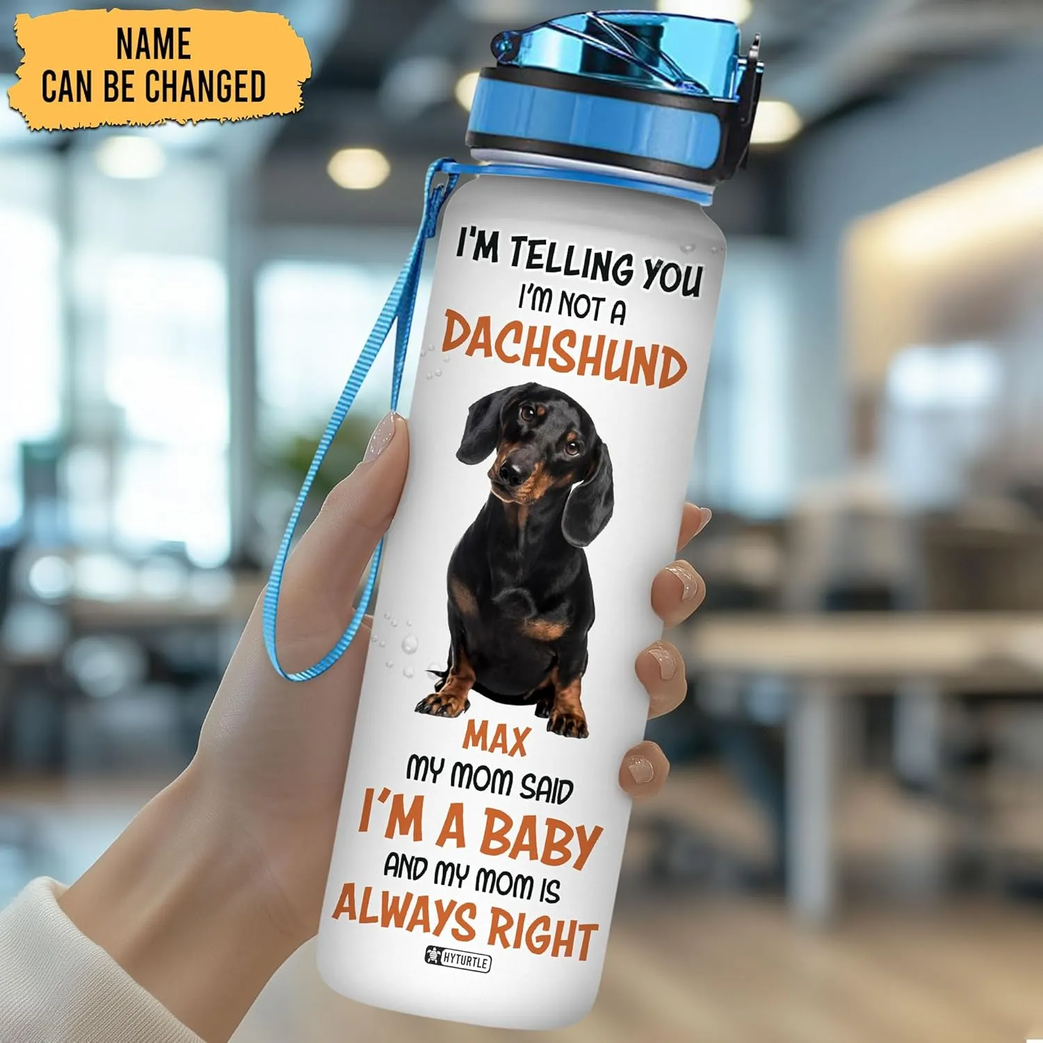 Hyturtle Personalized I'm Telling You I'm Not A Dachshund 32Oz Liter Motivational Water Bottle, Customized Name With Time Marker, Gifts For Dachshund From Women Dog Lovers Dachshund Lover On Birthday