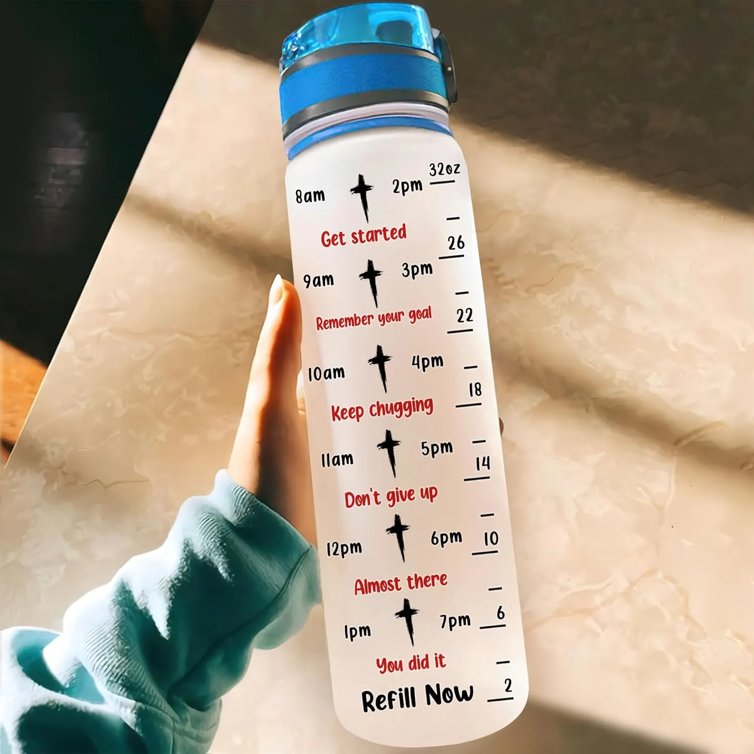 Hyturtle Personalized Jesus Water Bottle – 32oz Motivational Bottle with Leak-Proof Lid & Time Marker – Custom Name Christian Gift Featuring Cross Design for Bible Study, Religious Celebrations
