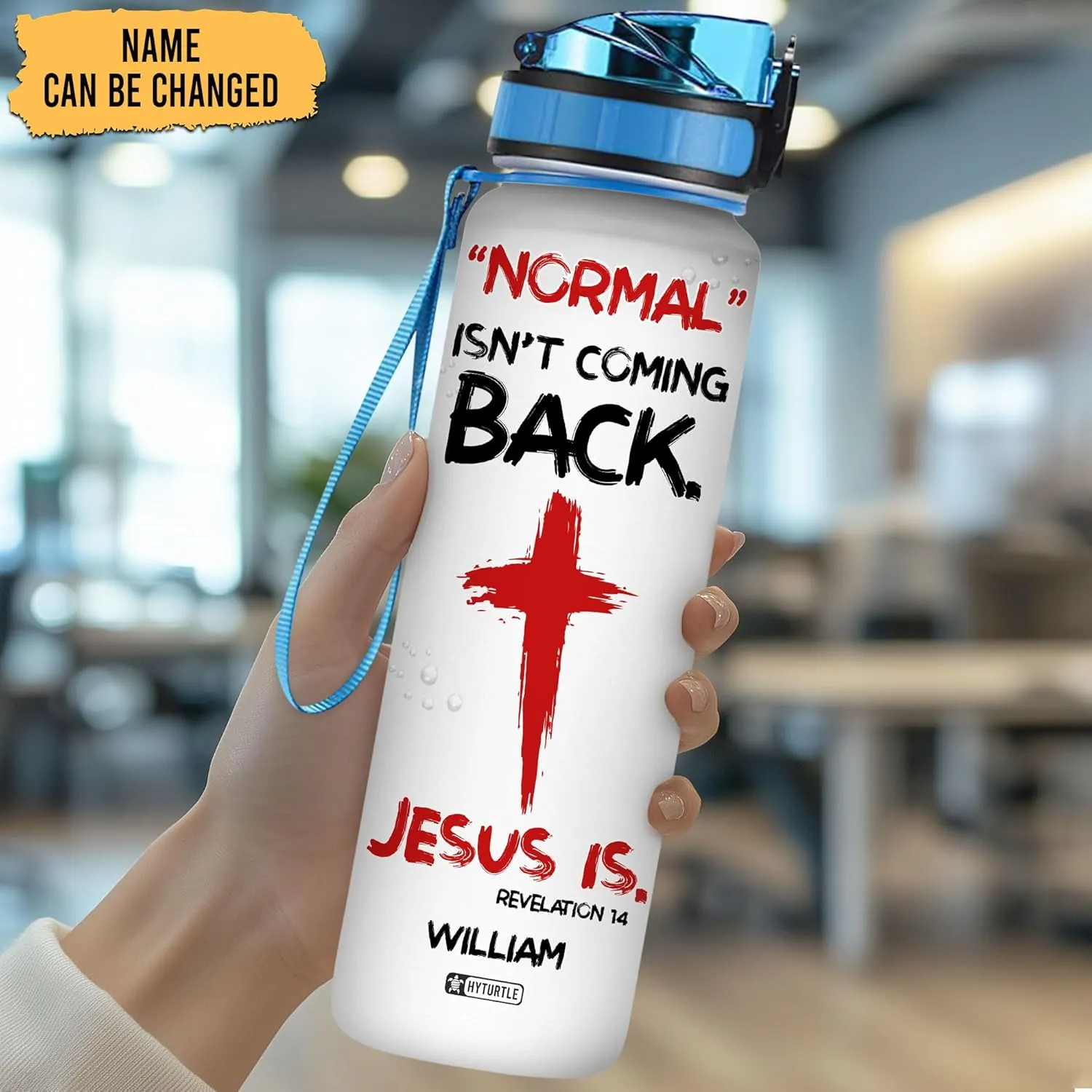 Hyturtle Personalized Jesus Water Bottle – 32oz Motivational Bottle with Leak-Proof Lid & Time Marker – Custom Name Christian Gift Featuring Cross Design for Bible Study, Religious Celebrations