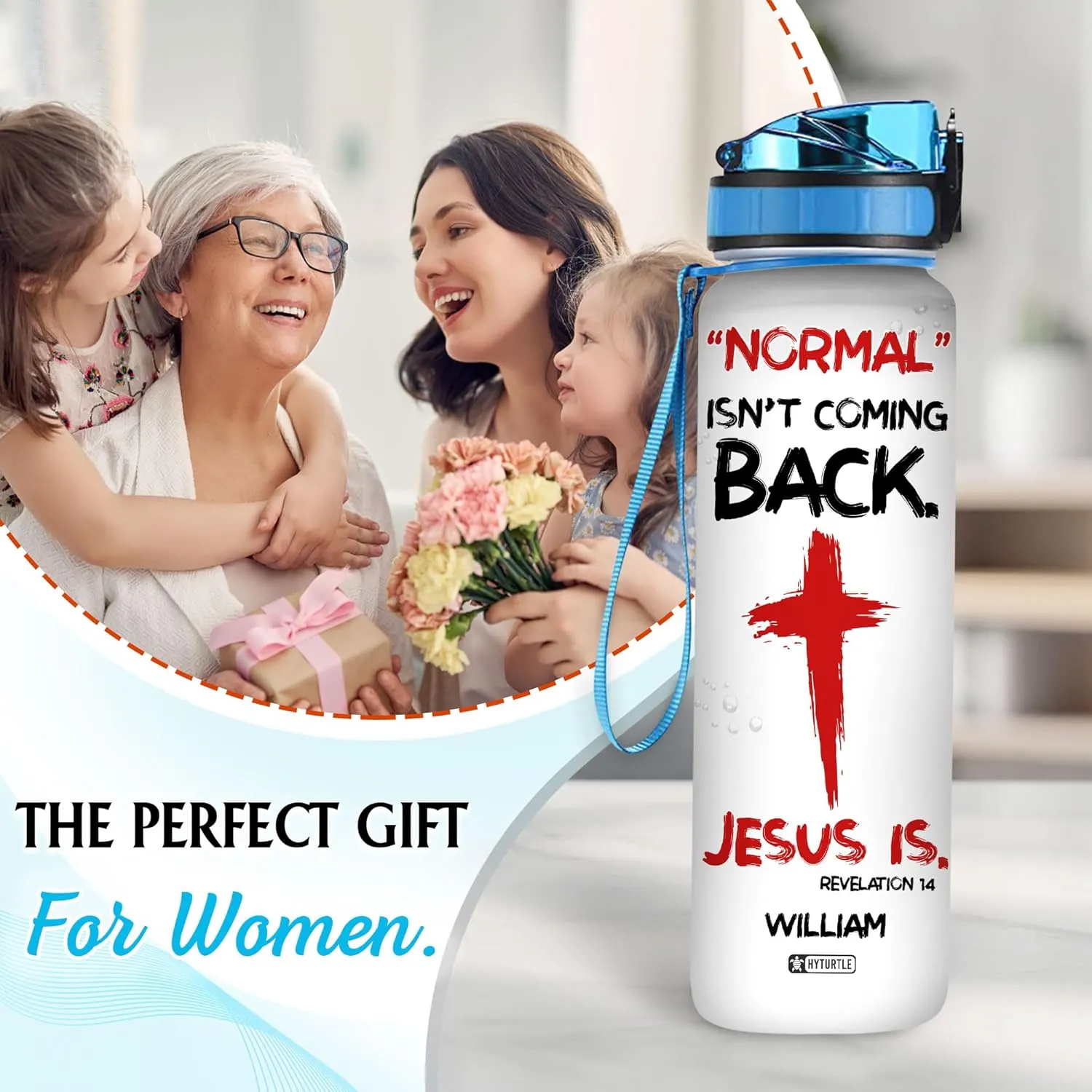 Hyturtle Personalized Jesus Water Bottle – 32oz Motivational Bottle with Leak-Proof Lid & Time Marker – Custom Name Christian Gift Featuring Cross Design for Bible Study, Religious Celebrations