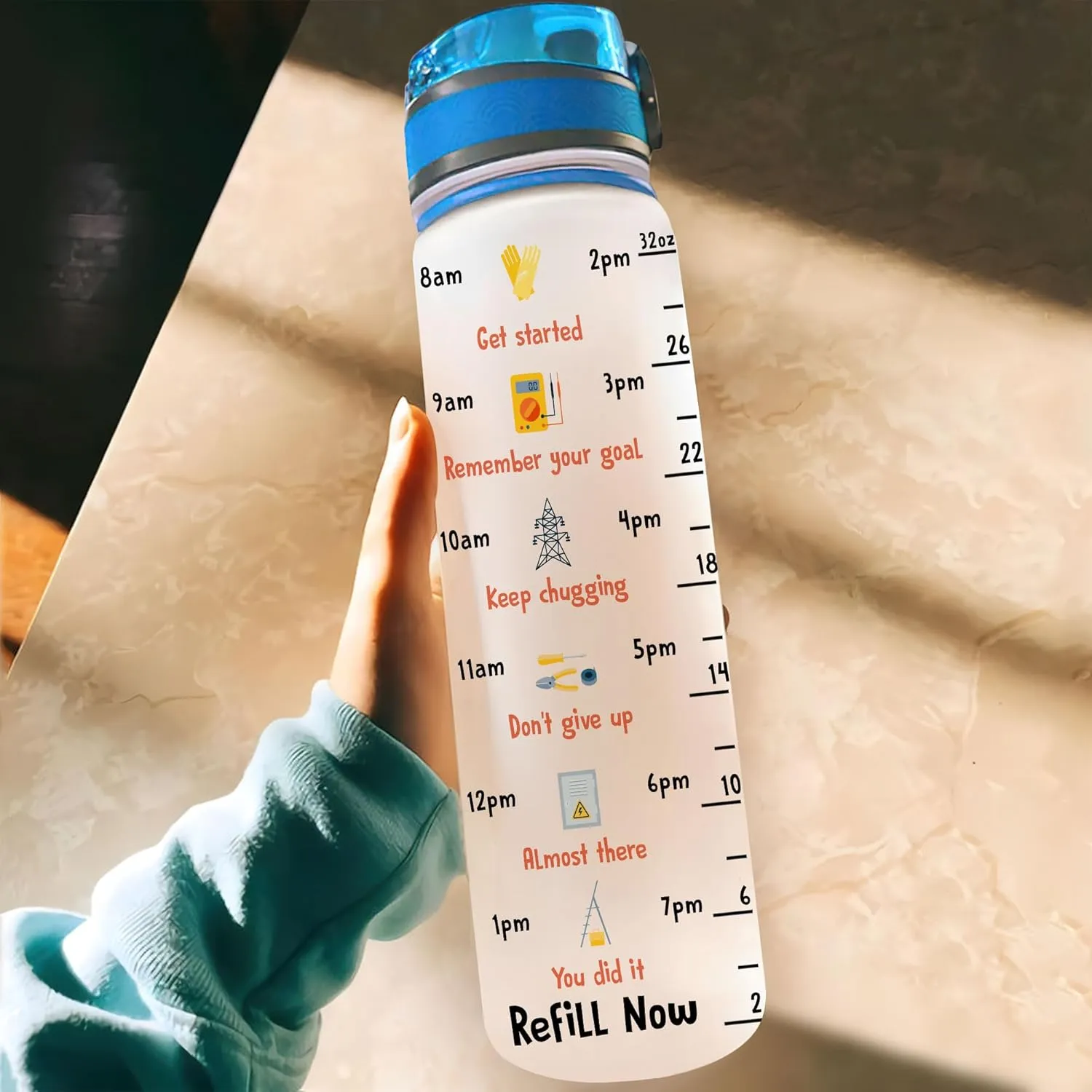Hyturtle Personalized Lineman Wife Life Water Bottle - 32oz Motivational Water Bottle with Leak-Proof Lid & Time Marker - Custom Name Gift for Women, Men, Electrical Workers On Birthday Mother's Day