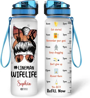 Hyturtle Personalized Lineman Wife Life Water Bottle - 32oz Motivational Water Bottle with Leak-Proof Lid & Time Marker - Custom Name Gift for Women, Men, Electrical Workers On Birthday Mother's Day