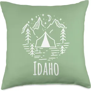 Idaho Rustic Camping Wilderness Mountains Tent Campground Throw Pillow