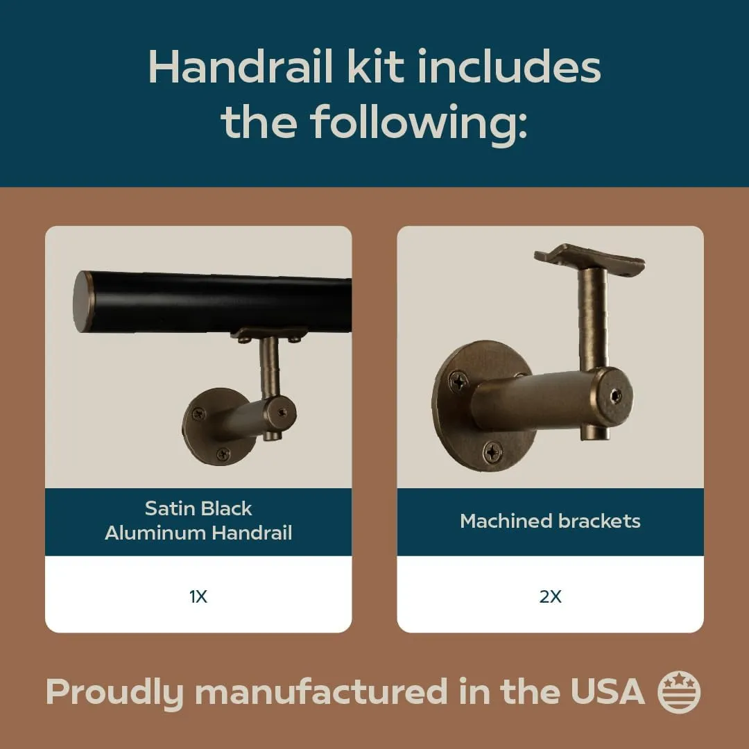Industrial Aluminum 1.5 Inch Round Complete Indoor/Outdoor Straight Handrail Grab Bar Kit (Bronze/Satin Black, 3 Foot Handrail)