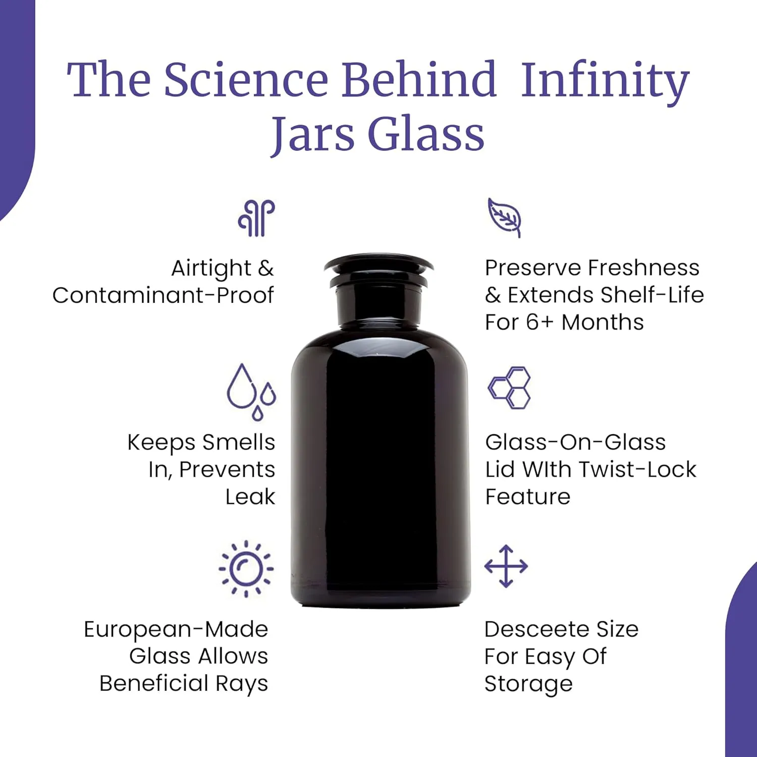 Infinity Jars 2L (68 Fl oz) Round jar Black Ultraviolet Glass Refillable Empty Apothecary Jar with Airtight Glass Lid for Tea, Spices, Coffee, Dried Goods, Herb Storage | Smell Proof Jar