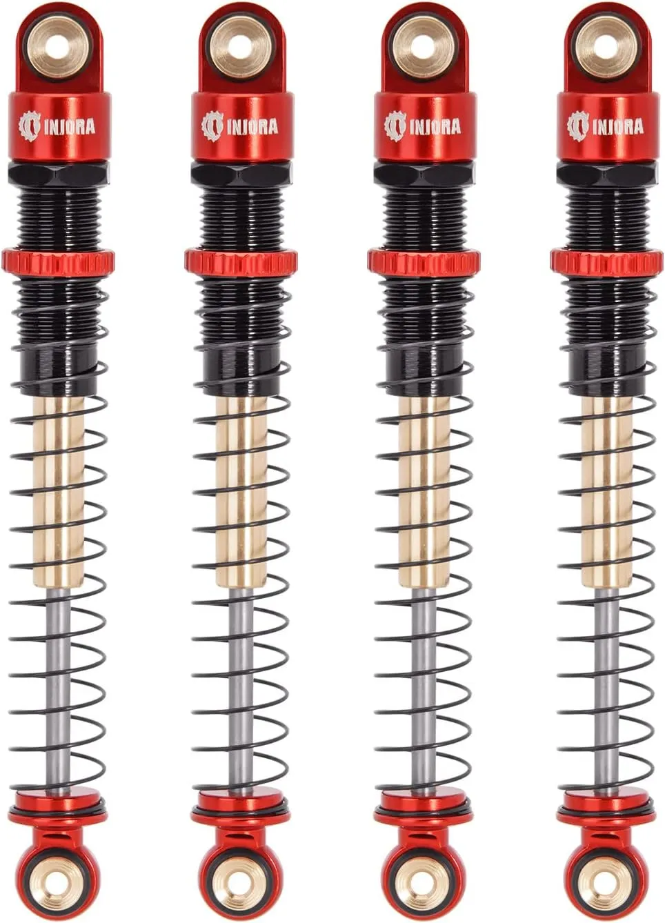 INJORA 51mm Shocks-Long Travel Threaded Double Barrel Damper for Axial AX24 SCX24 Upgrade 1/24 RC Crawler（Red）