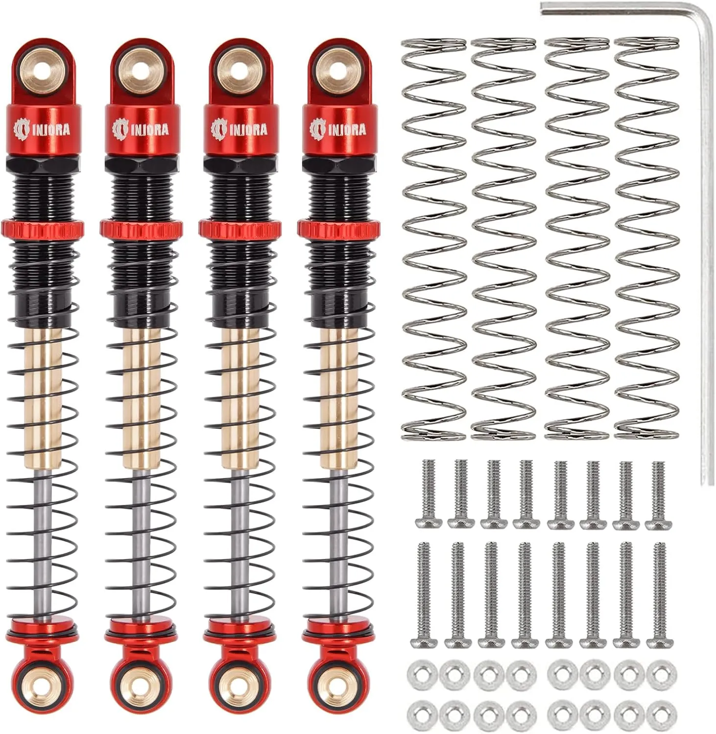 INJORA 51mm Shocks-Long Travel Threaded Double Barrel Damper for Axial AX24 SCX24 Upgrade 1/24 RC Crawler（Red）