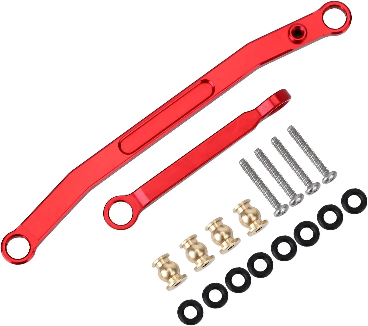 INJORA CNC High Clearance Chassis Links Set, Skid Plate and Steering Rod Tie Links Set for Axial SCX24 Bronco C10 JLU 1/24 RC Crawler Car (Red)