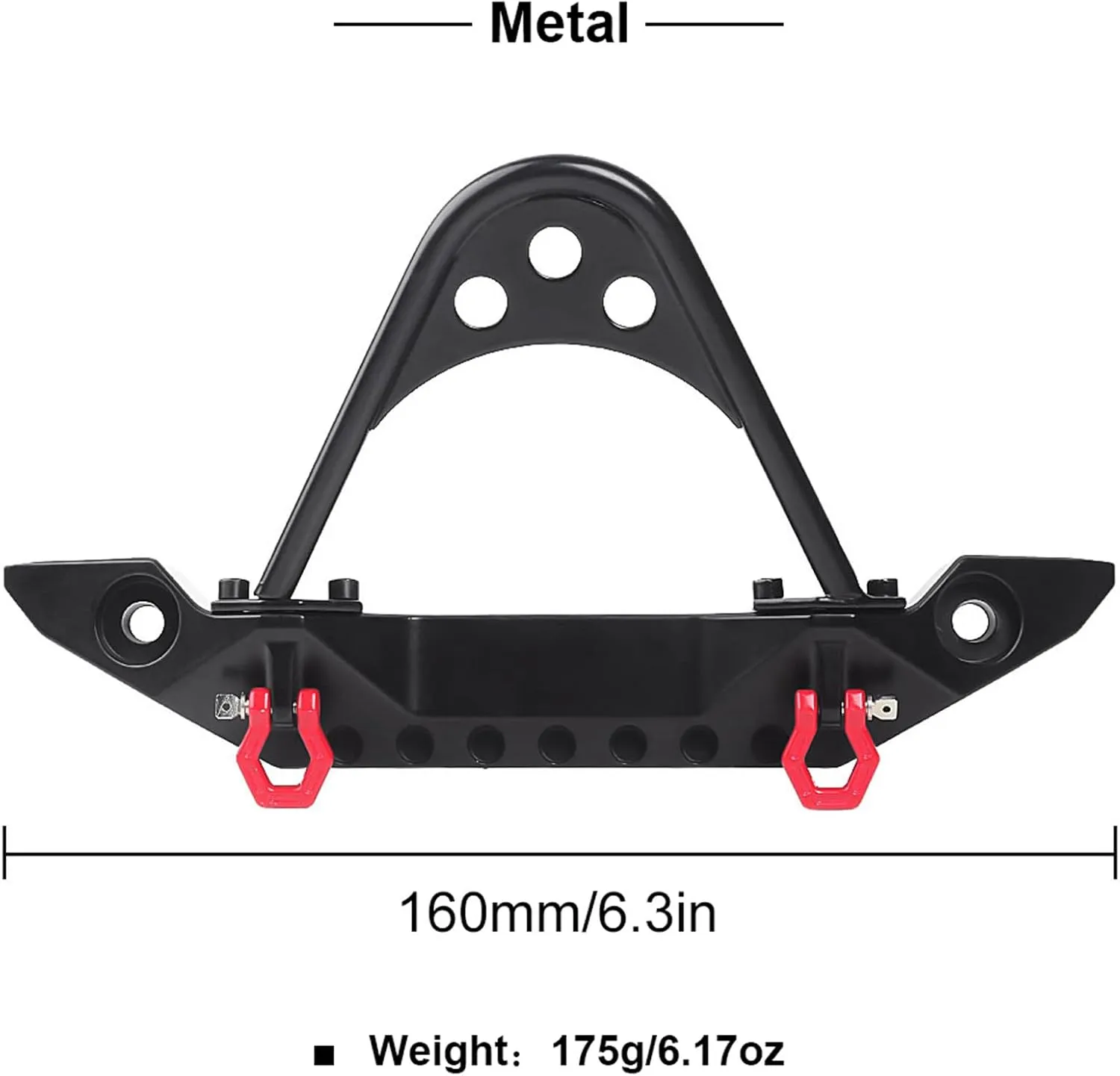 INJORA RC Front Bumper Metal Front Bumper with LED Light for 1:10 RC Crawler TRX-4 Axial SCX10 SCX10 II 90046 SCX10 III AXI03007（Black）