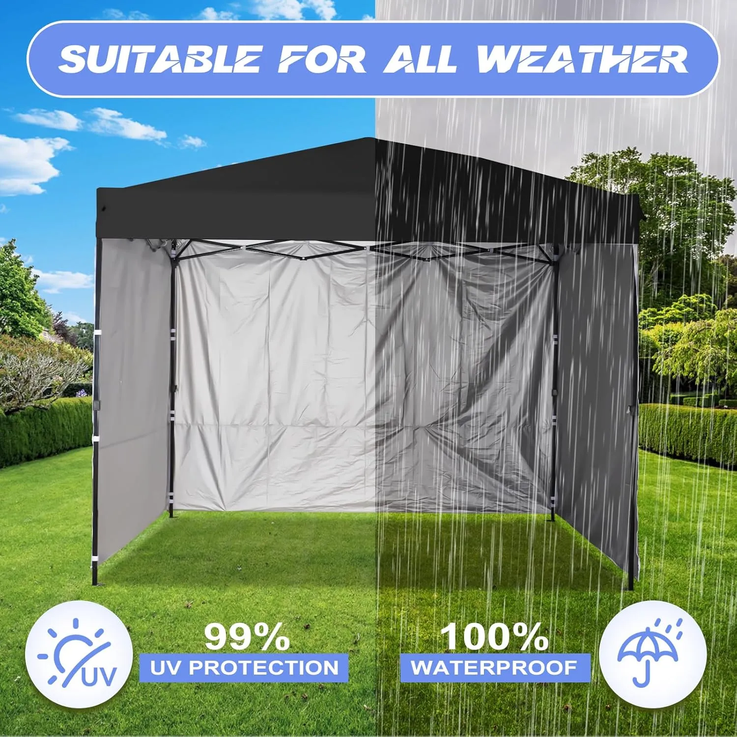 Instant 10x10 Canopy sidewalls with Silver Coating for Pop Up Canopy, Outdoor Canopies (3PCS Sidewall Only, Canopy Tent NOT Included)