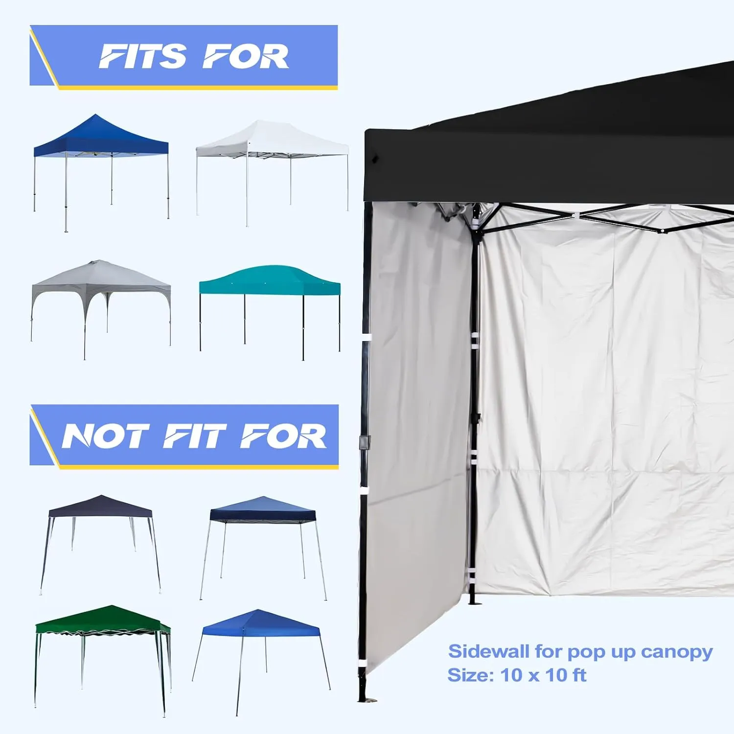 Instant 10x10 Canopy sidewalls with Silver Coating for Pop Up Canopy, Outdoor Canopies (3PCS Sidewall Only, Canopy Tent NOT Included)