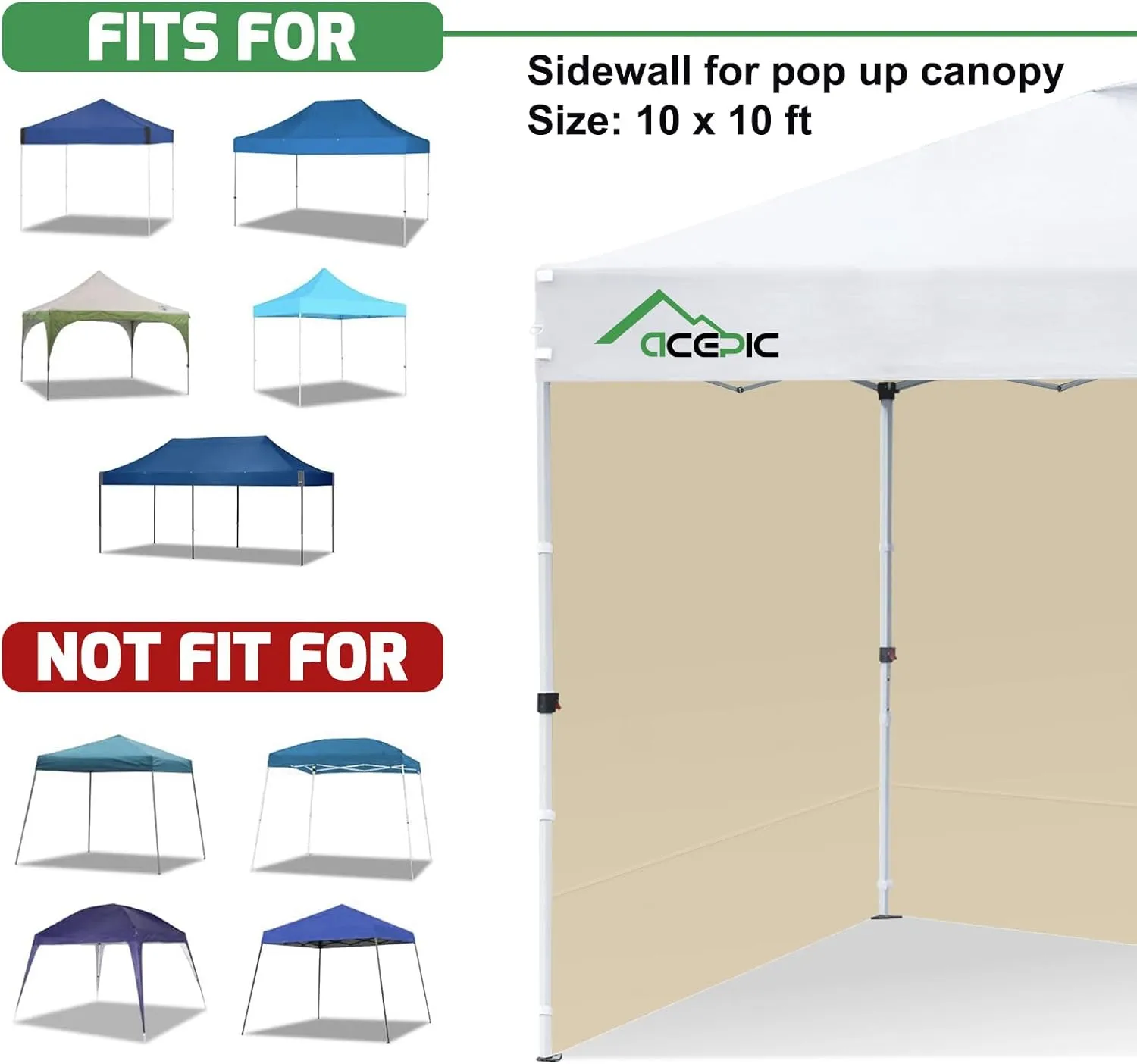 Instant Canopy Tent Sidewalls for 10x10 Pop Up Canopy, 210D Waterproof, 3 Piece Sidewalls, Kahki(3PCS Sidewall Only, Canopy Tent NOT Included)
