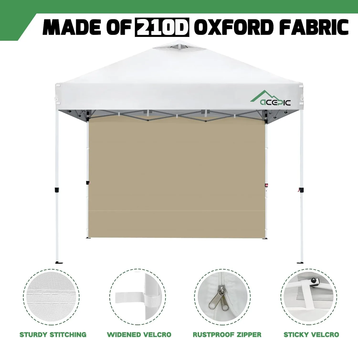 Instant Canopy Tent Sidewalls for 10x10 Pop Up Canopy, 210D Waterproof, 3 Piece Sidewalls, Kahki(3PCS Sidewall Only, Canopy Tent NOT Included)
