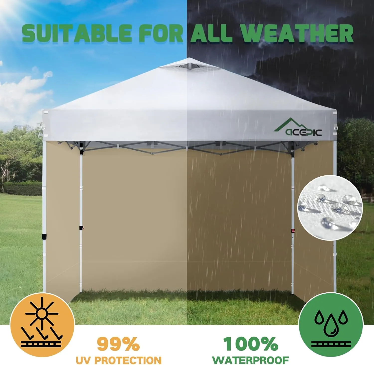 Instant Canopy Tent Sidewalls for 10x10 Pop Up Canopy, 210D Waterproof, 3 Piece Sidewalls, Kahki(3PCS Sidewall Only, Canopy Tent NOT Included)