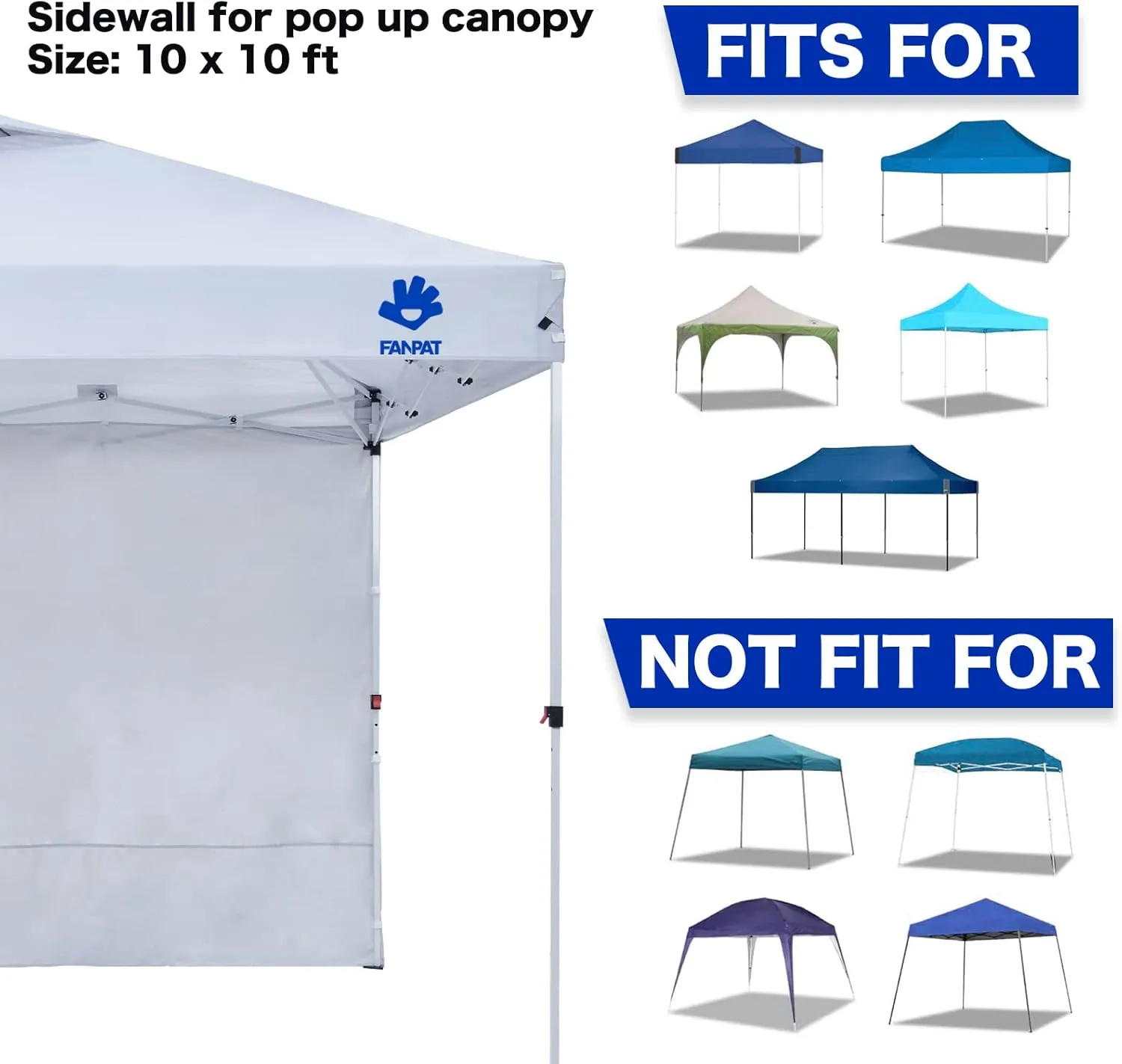 Instant Canopy Tent Sidewalls for 10x10 Pop Up Canopy Waterproof,99% UV Protection，3 Piece Sidewalls, White(3PCS Sidewall Only, Canopy Tent NOT Included)