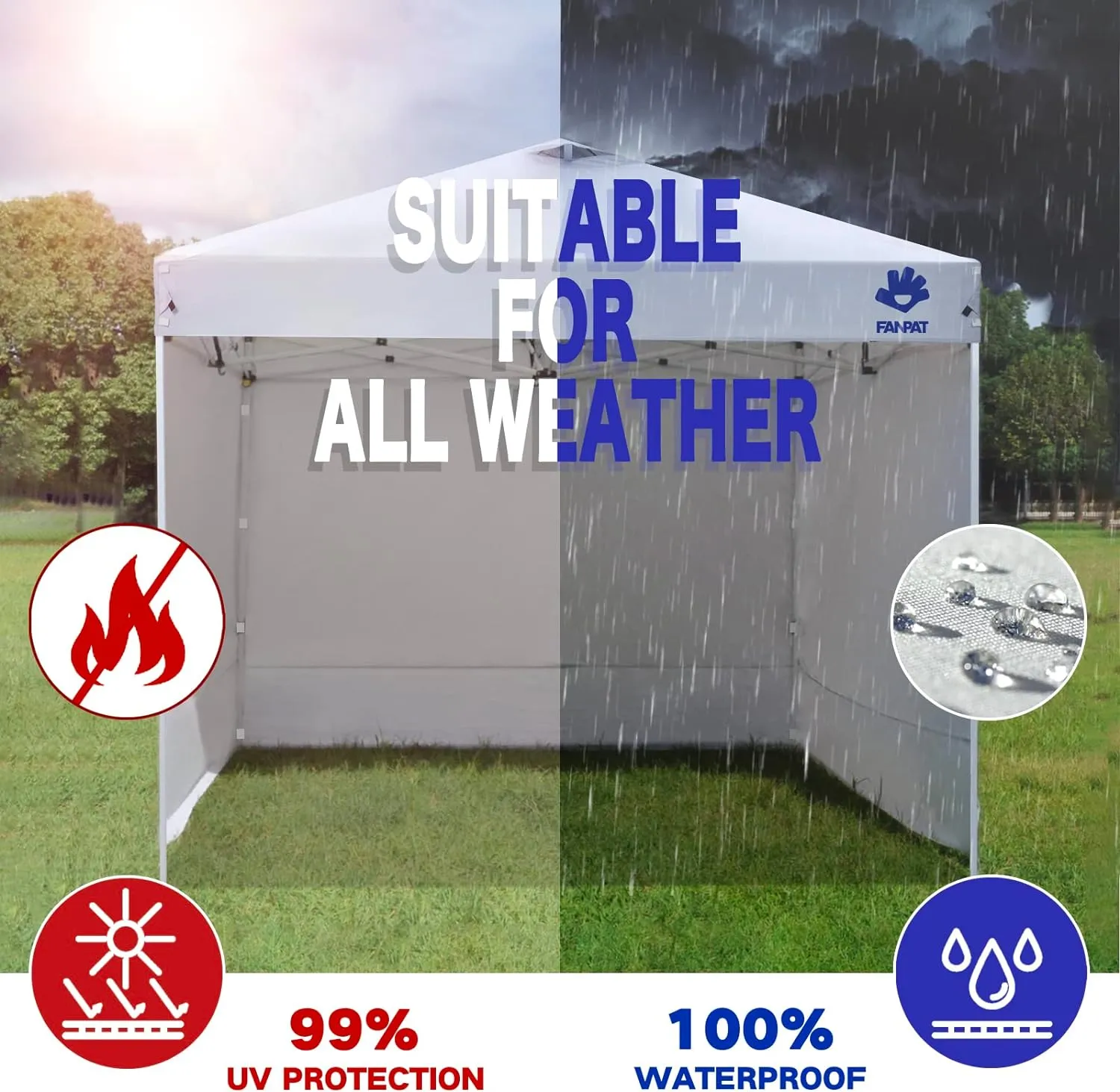 Instant Canopy Tent Sidewalls for 10x10 Pop Up Canopy Waterproof,99% UV Protection，3 Piece Sidewalls, White(3PCS Sidewall Only, Canopy Tent NOT Included)