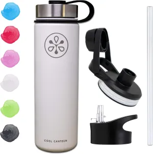 Insulated Water Bottle w/Straw Lid (22oz, 32oz, 40oz) - Stainless Steel Sports Flask - Wide Mouth Double Walled - Three Lids - Multiple Color Options
