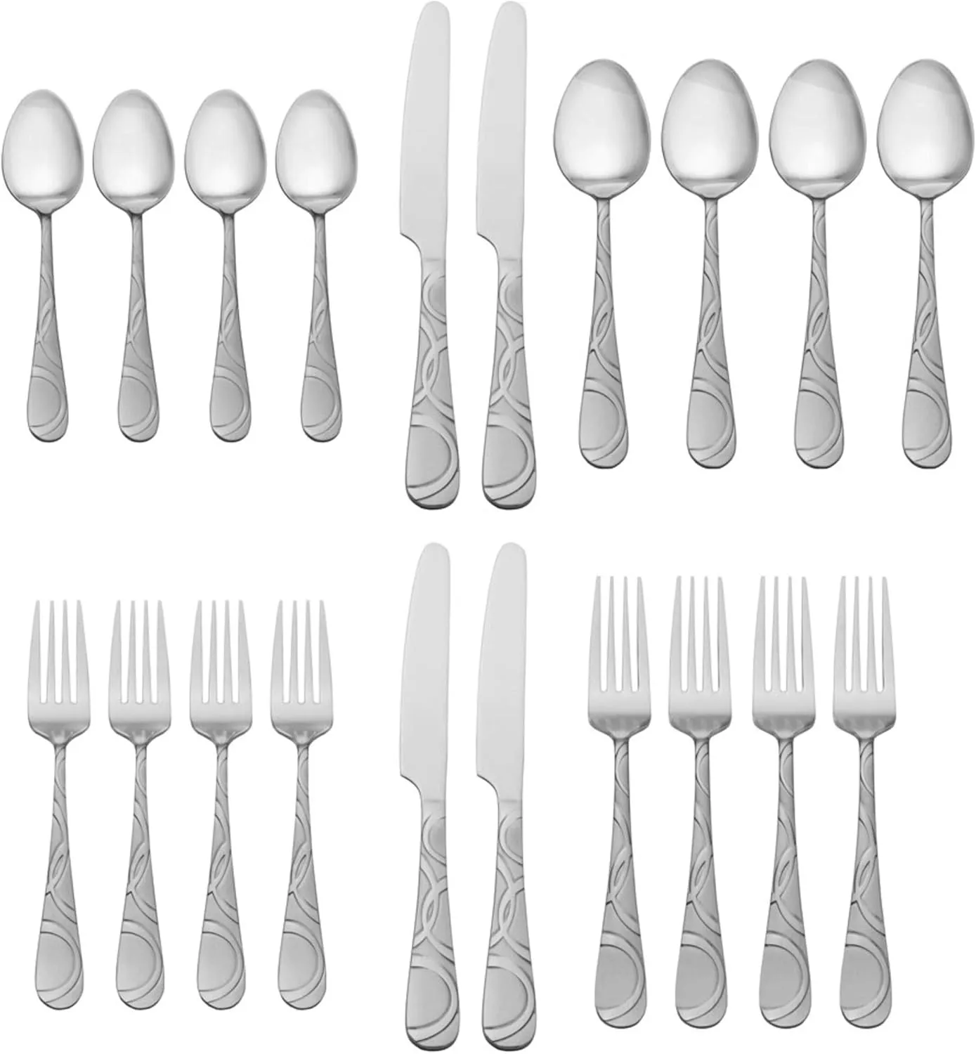 International Garland Frost Flatware Service for 4, 20 Piece Set, 18/0 Stainless Steel, Silverware Set