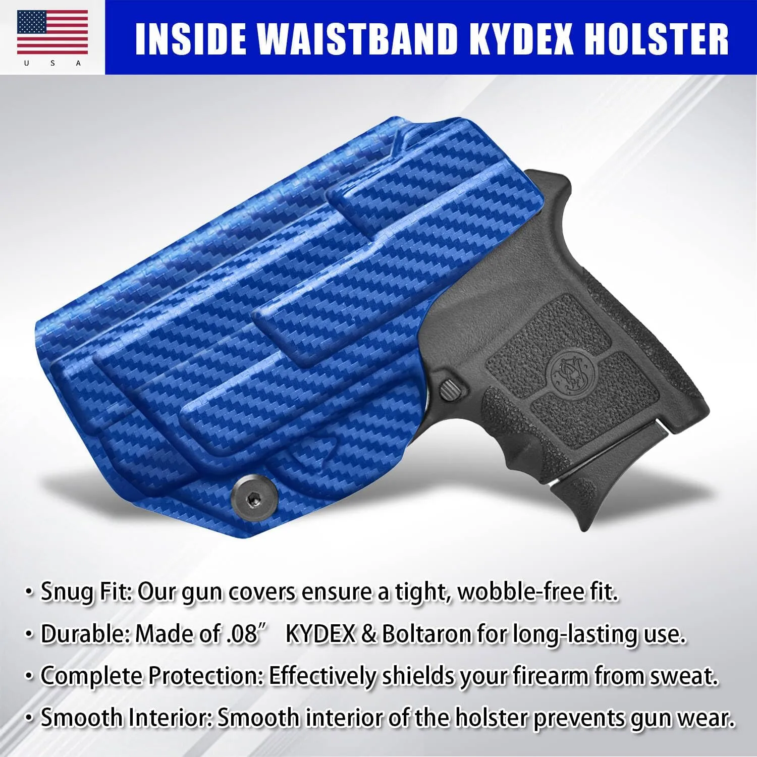 IWB KYDEX Universal Gun Holster, Adjustable Cant & 'Posi-Click' Retention, Inside Waistband Concealed Carry Holster Compatible with Multiple Glock, Smith Wesson, Sig, Ruger Models Police Blue