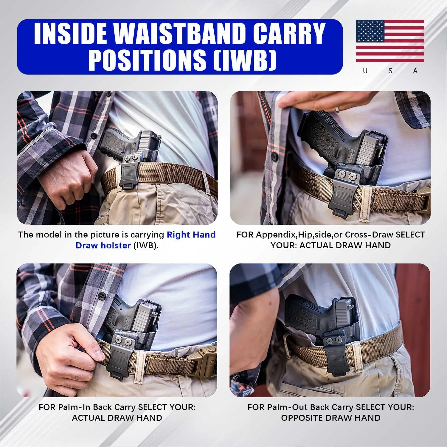 IWB KYDEX Universal Gun Holster, Adjustable Cant & 'Posi-Click' Retention, Inside Waistband Concealed Carry Holster Compatible with Multiple Glock, Smith Wesson, Sig, Ruger Models Police Blue