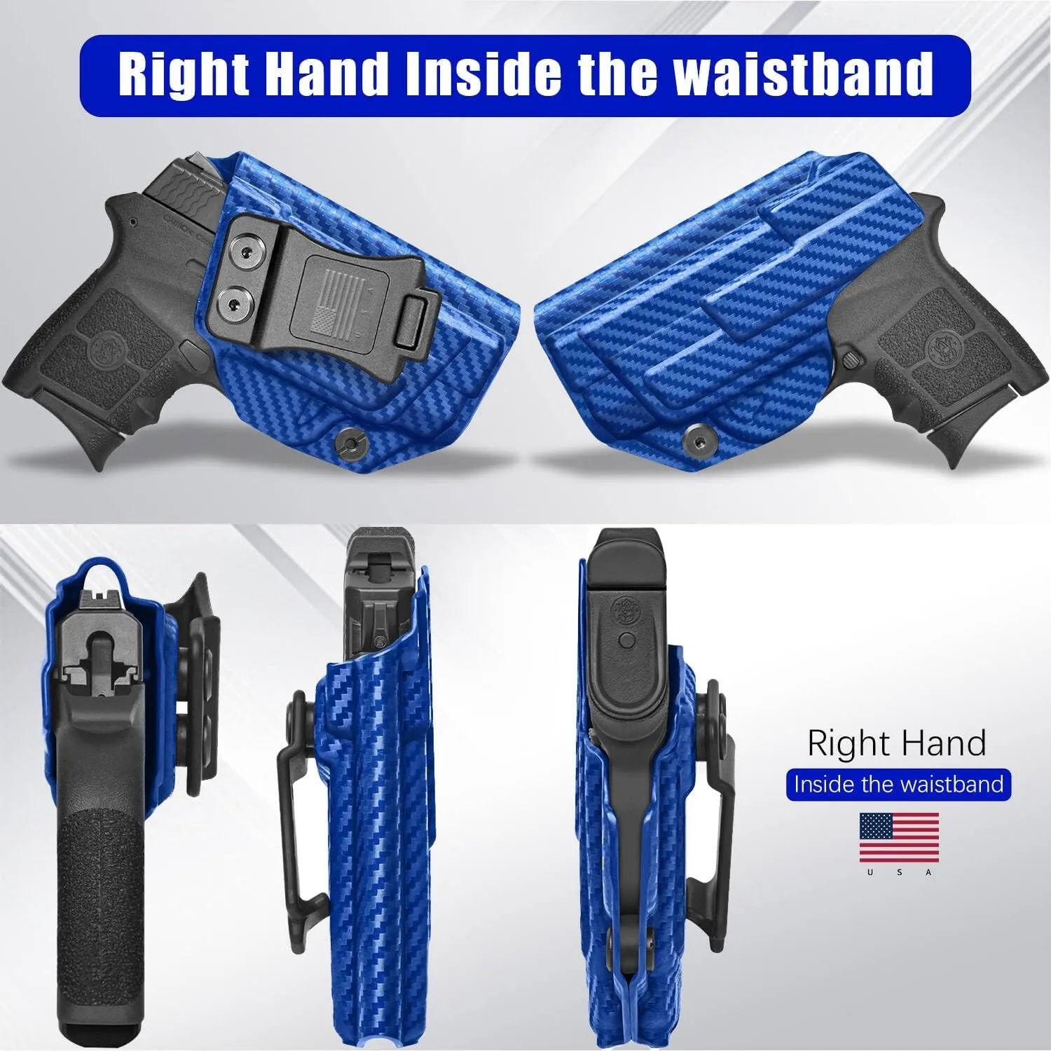 IWB KYDEX Universal Gun Holster, Adjustable Cant & 'Posi-Click' Retention, Inside Waistband Concealed Carry Holster Compatible with Multiple Glock, Smith Wesson, Sig, Ruger Models Police Blue