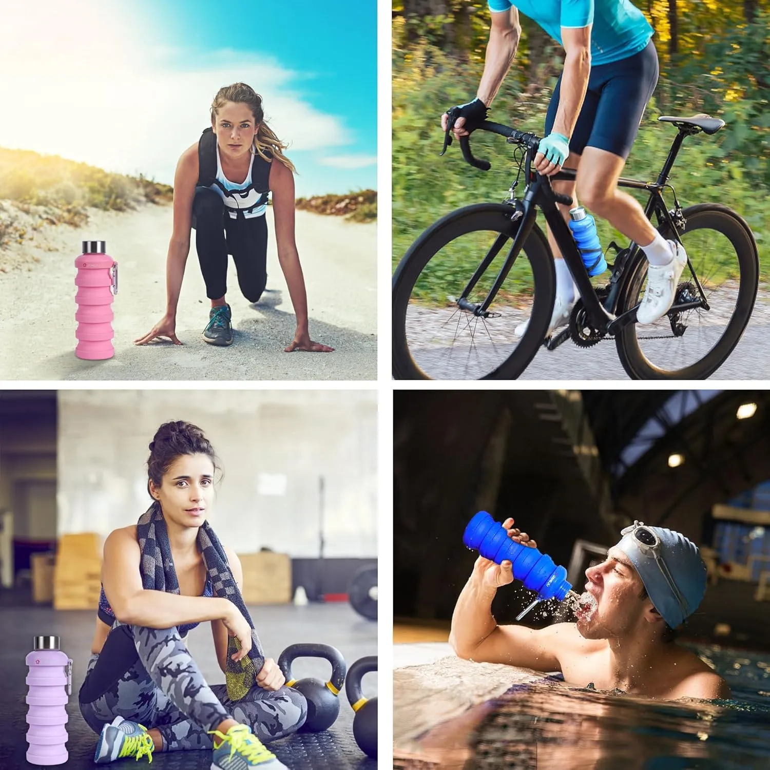 JaneJu Collapsible Water Bottle, 17oz BPA Free Silicone Reusable Portable Lightweight Foldable Water Bottles with Carabiner, Portable Leak Proof Sports Water Bottle (Black)