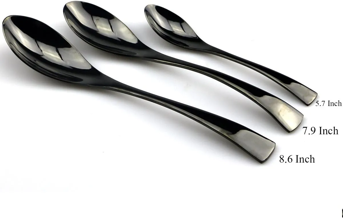 JASHII 18/10 Stainless Steel 20 Piece Mirror Polished Black Flatware Set,Dinner Knife Fork Salad Fork Dessert Spoon Coffee Spoon，Service for 4 ，Black Utensil Sets