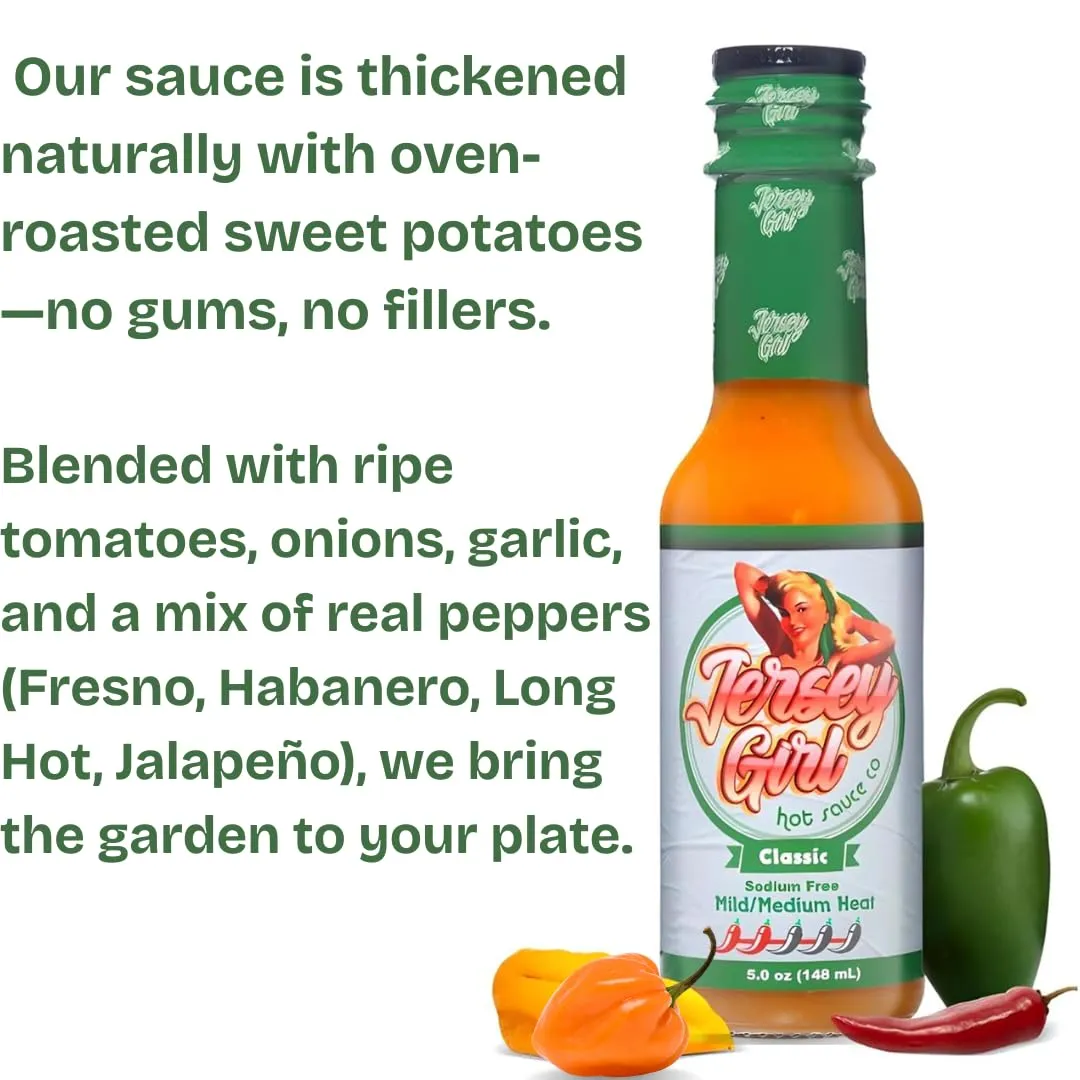 Jersey Girl Hot Sauce 5oz (Variety Pack 3, Classic Habanero, Sizzlin Ghost Pepper & Scorchin' Carolina Reaper) Sodium Free Hot Sauce Set