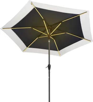 JONATHAN Y UMB1100A Spencer 9 ft. Classic Coastal 2-Tone Solar LED Market Patio Umbrella with 12 LED Strip Lights, Auto-Tilt, Crank and UV Protection in Navy/White
