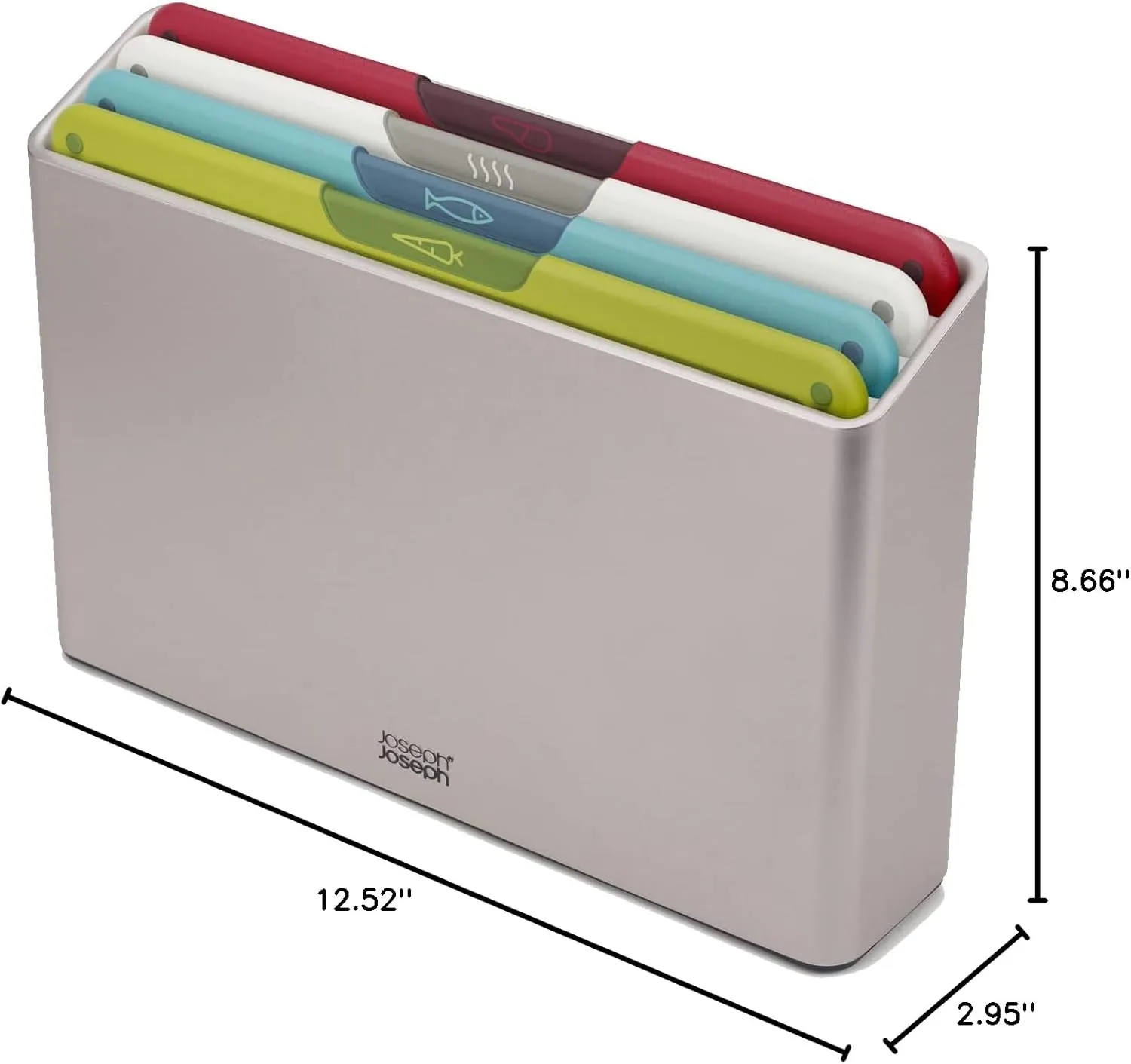 Joseph Joseph Folio Icon 4-Piece Multi Colour coded Cutting Board Set, Slimline case for organized Kitchen storage, Silver