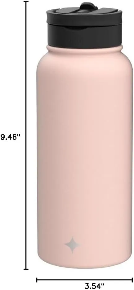 JoyJolt Triple Insulated Water Bottle with Straw Lid AND Flip Lid! 32oz , 12 Hour Hot/Cold Vacuum Insulated Stainless Steel Large Bottle. BPA-Free Leakproof Thermos Water Bottles
