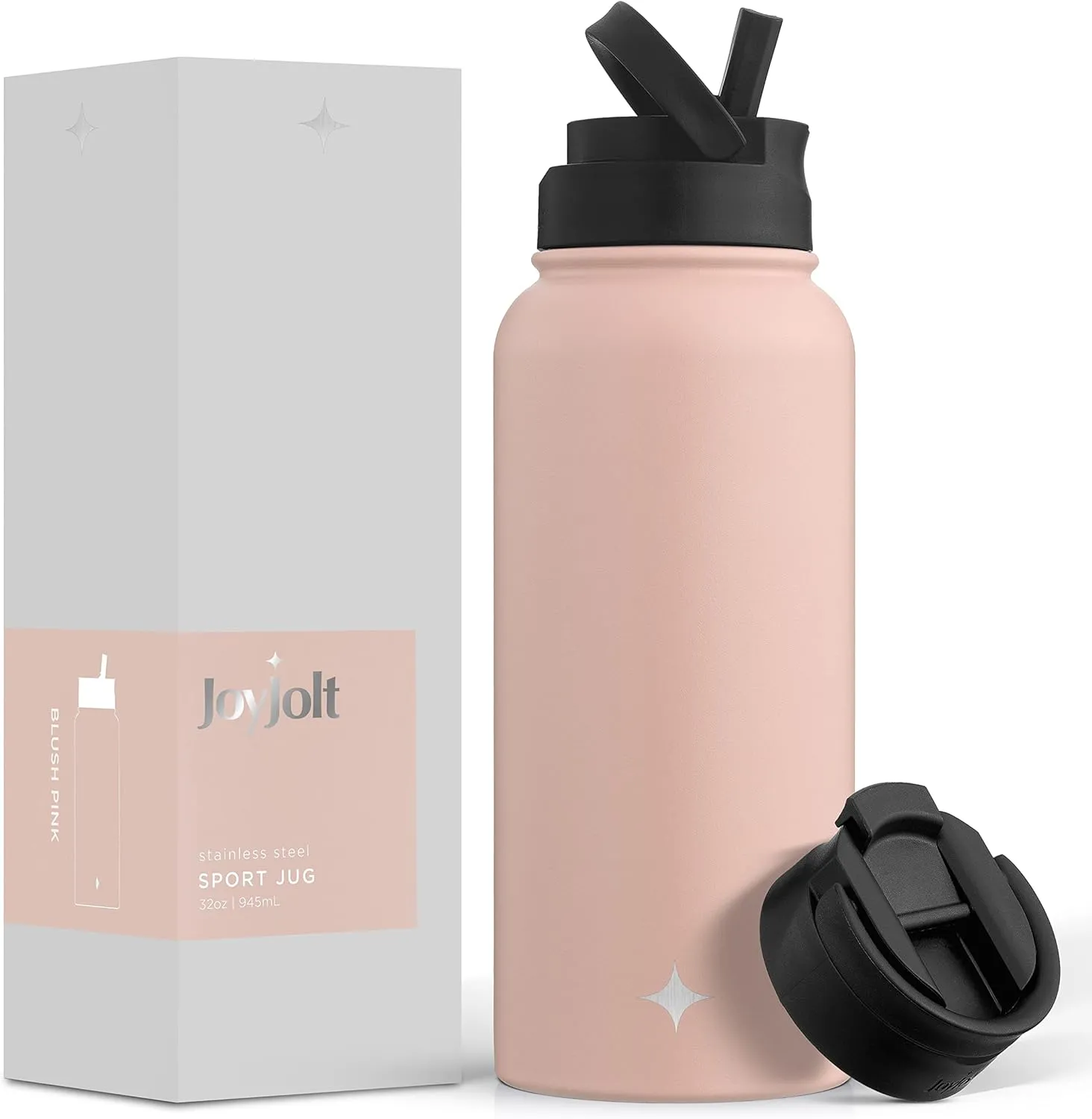 JoyJolt Triple Insulated Water Bottle with Straw Lid AND Flip Lid! 32oz , 12 Hour Hot/Cold Vacuum Insulated Stainless Steel Large Bottle. BPA-Free Leakproof Thermos Water Bottles