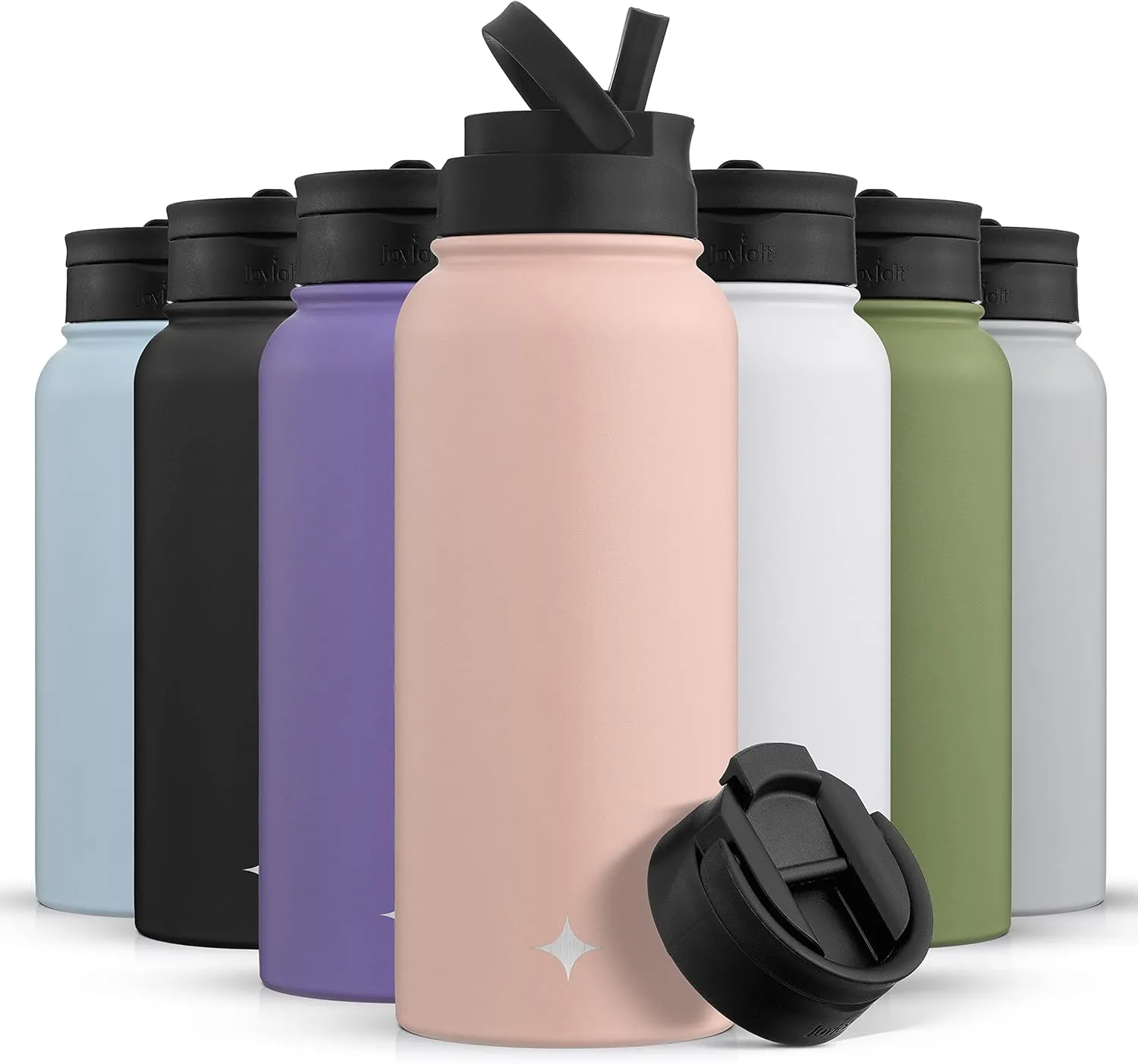 JoyJolt Triple Insulated Water Bottle with Straw Lid AND Flip Lid! 32oz , 12 Hour Hot/Cold Vacuum Insulated Stainless Steel Large Bottle. BPA-Free Leakproof Thermos Water Bottles