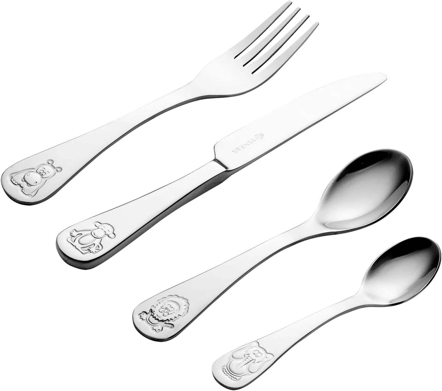Jungle Kids Cutlery Set | Children’s Mirror Polished Flatware Gift Box with 25 Year Guarantee | for Ages 1-5 | 18/0 Stainless Steel, 4 Piece