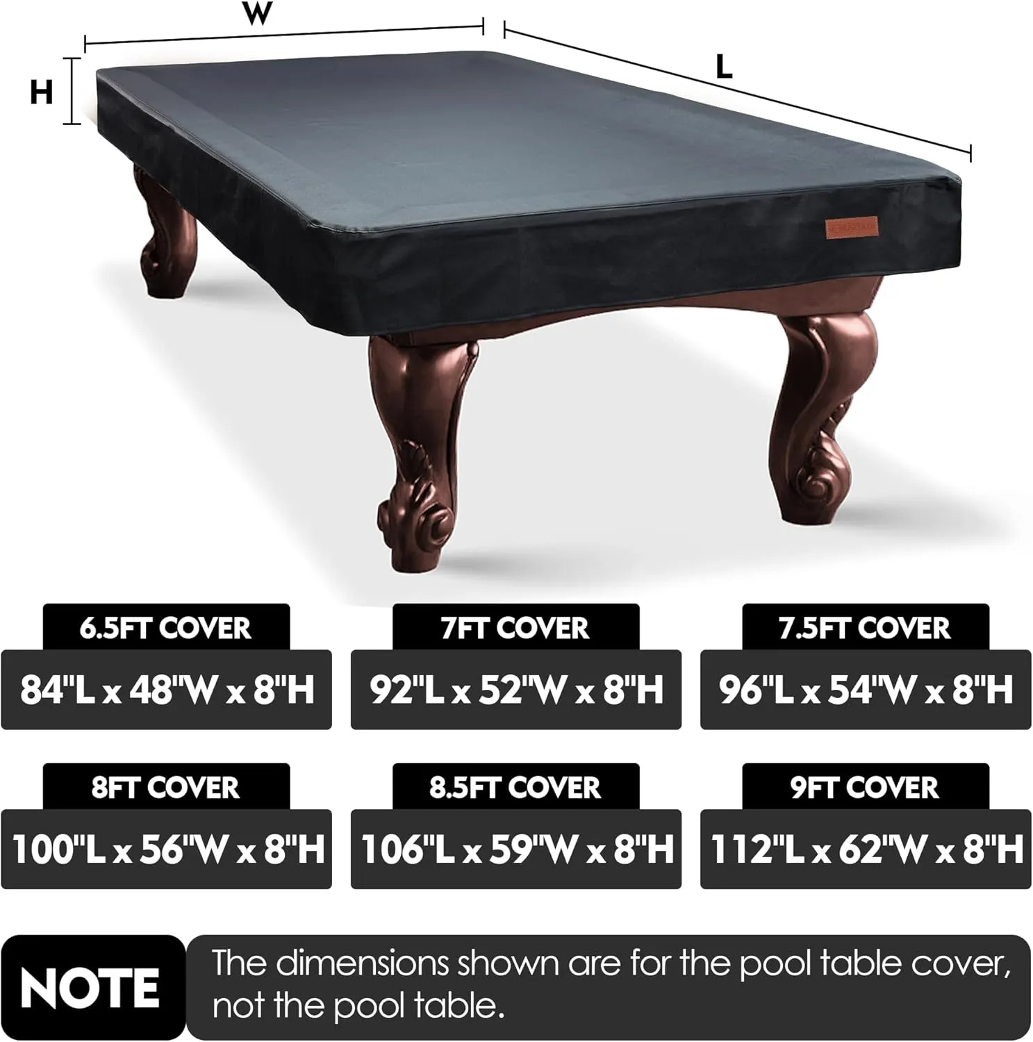 K-Musculo Pool Table Cover, Heavy Duty Leatherette Billiard Table Cover, Waterproof and Tearproof, 6.5/7/ 7.5/8/ 8.5/9 Foot Fitted