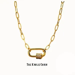 Karlie Lock Necklace ~ 18k Gold Plated Paperclip Chain with : 18in.   2in. ext.