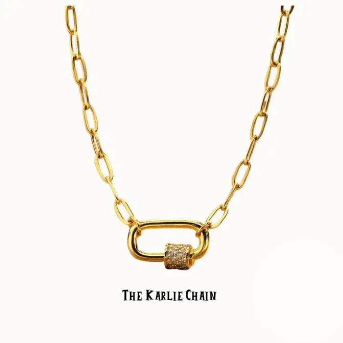 Karlie Lock Necklace ~ 18k Gold Plated Paperclip Chain with : 18in.   2in. ext.