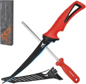 KastKing Intimidator Fillet Knife with Sharpening Steel, Ultra-Sharp G4116 German Stainless-Steel Blades, Non-Slip Handle, Protective Sheath, 7'' Fillet Knife and Honing Rod